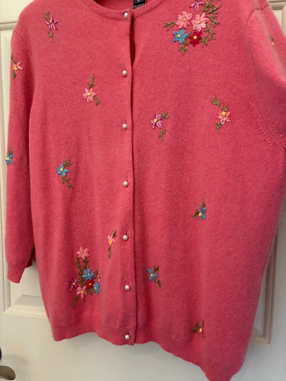 Saks Fifth Avenue 100% Cashmere Pink Floral Embroidered Cardigan Sz XL Coquette